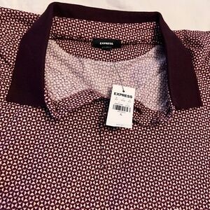 NWT Express Geometric Burgundy Polo Shirt XL
